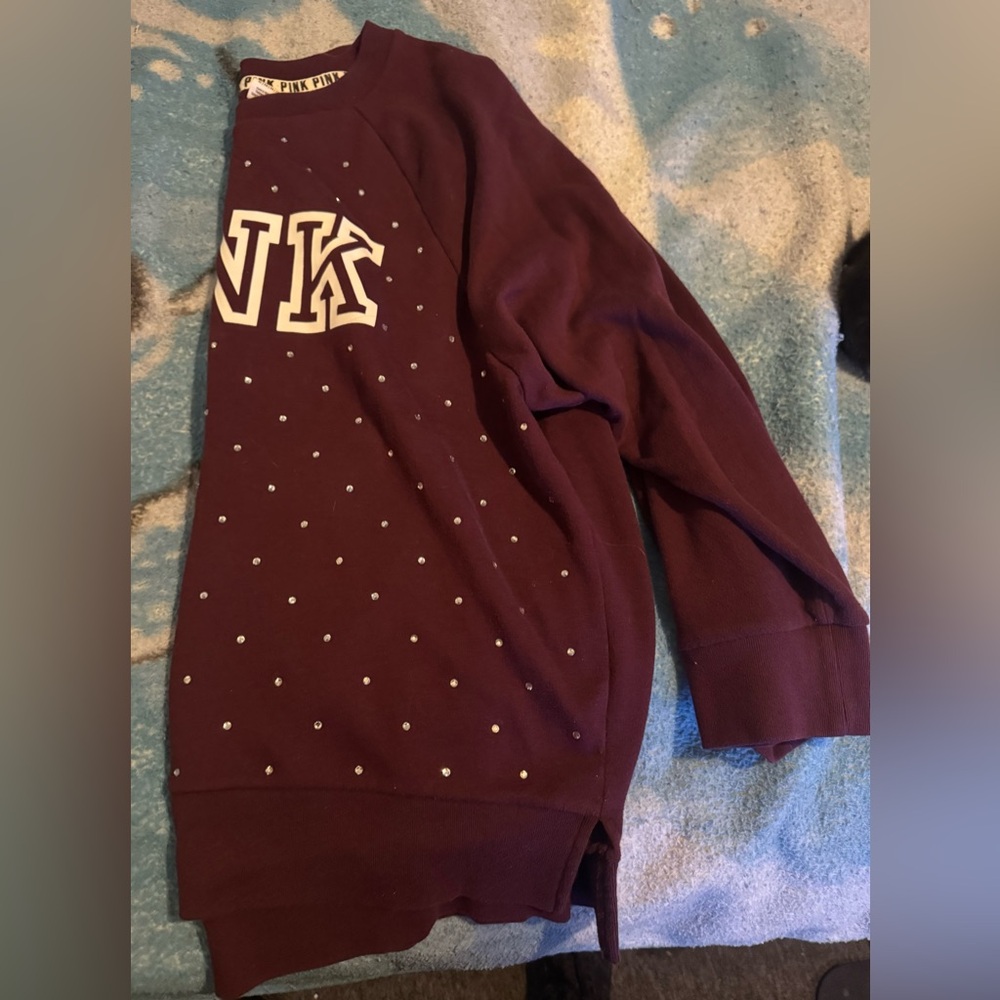 PINK Long Sleeve Sweatshirt with Diamond Gems